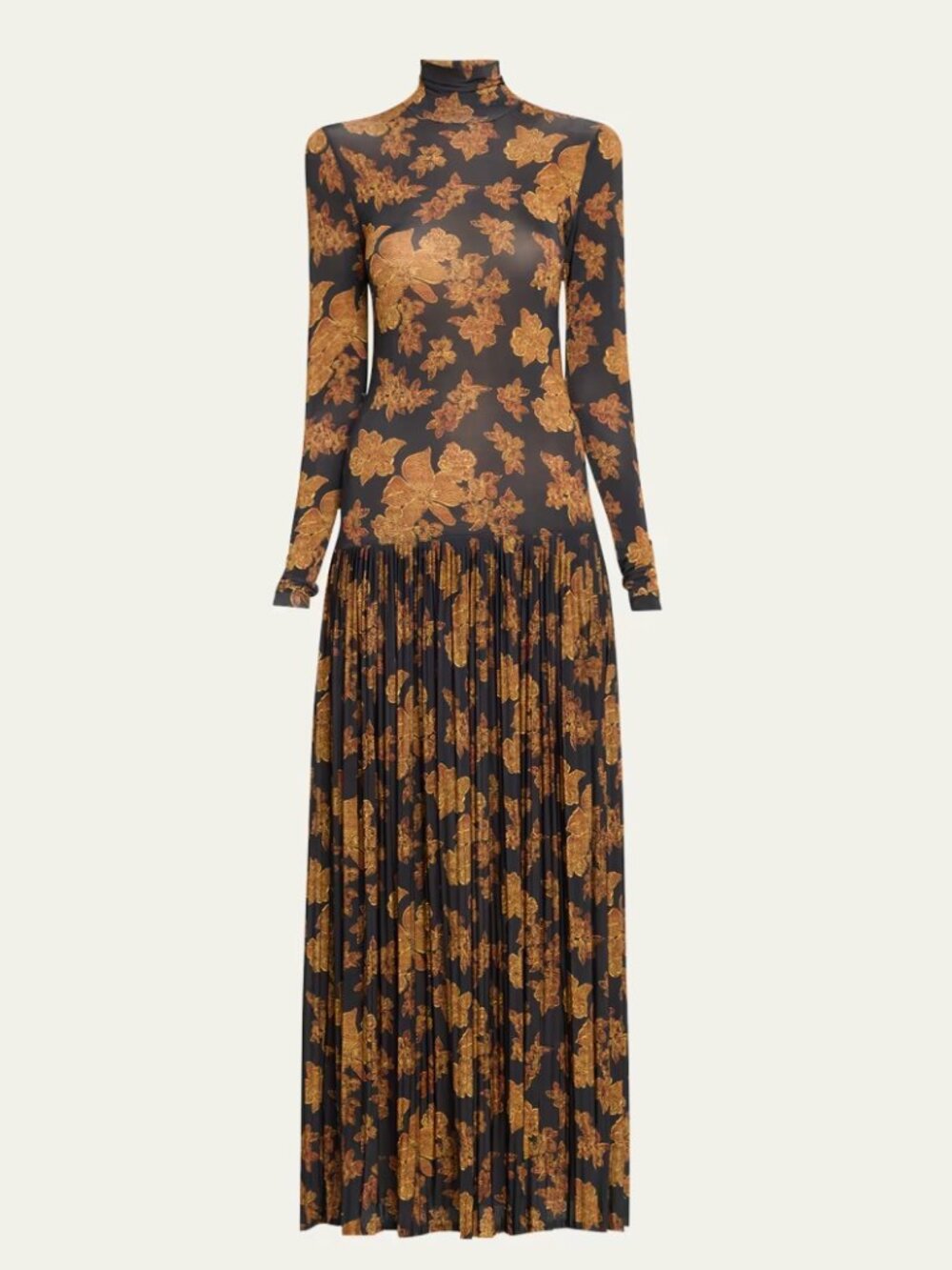 ULLA Johnson Amaya Pleated Floral Print Long Sleeve Maxi Dress Black Small $590